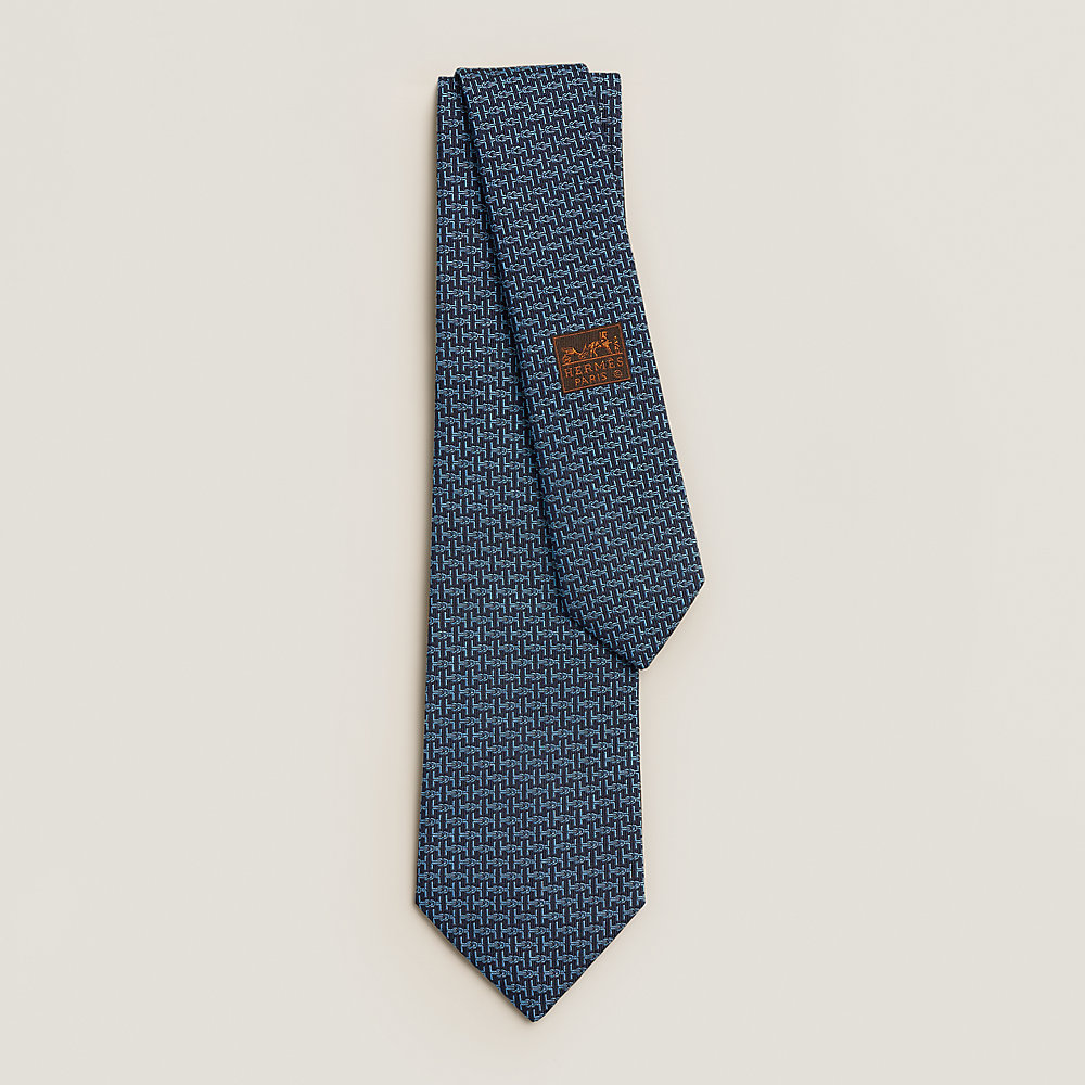 HERMES ネクタイ MARINE HERMES Silk Printed Mens Cravate Neck Tie Marine Ciel White